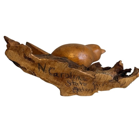 Wooden Bird Sculpture Hand Carved on Driftwood Natural Brown - Picture 5 of 6